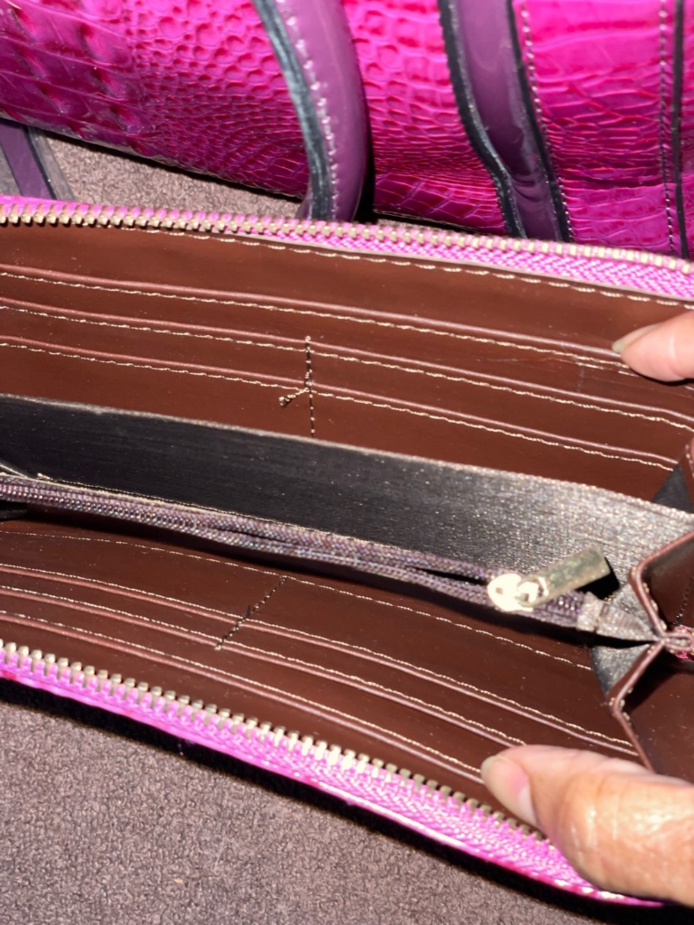 Structured Croc-Embossed Satchel and Wallet in Fuchsia - Picture 3 of 12